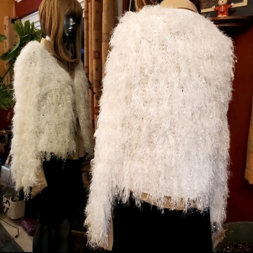 Eyelash knit Shaggy Glam‎ Cardigan Womens XL Shimmer Thread Open Weave Soft Chic